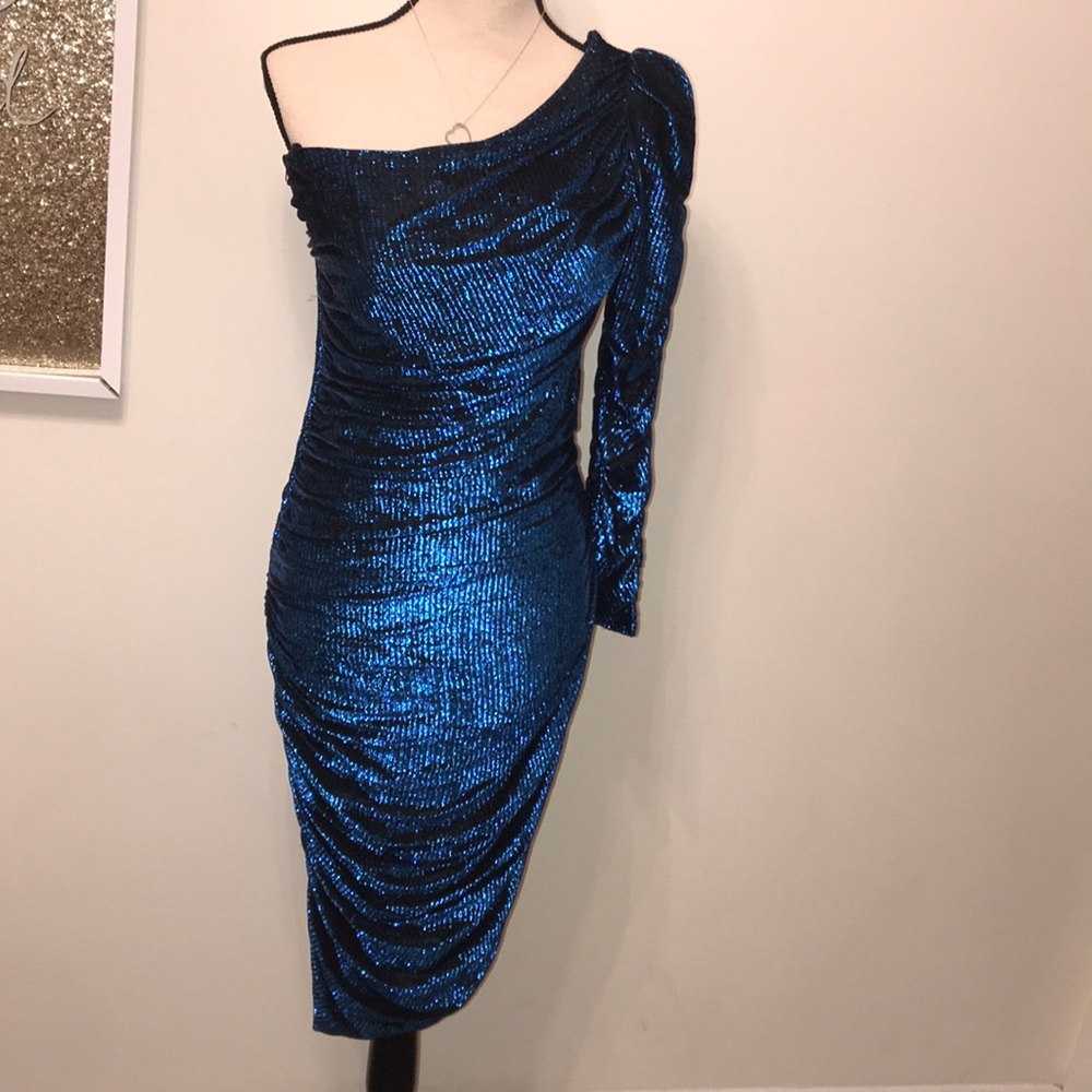 RARE 1970s SAMIR Electric blue metallic gown
